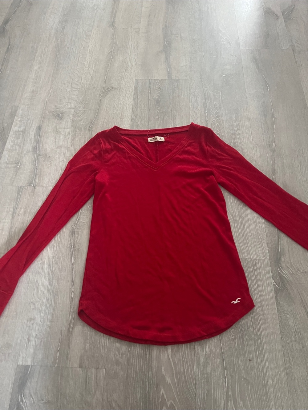 Hollister Red V-Neck Long Sleeve Tee